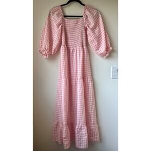 SHEIN Dress Pink Gingham Print Long Puff Sleeve Size Small